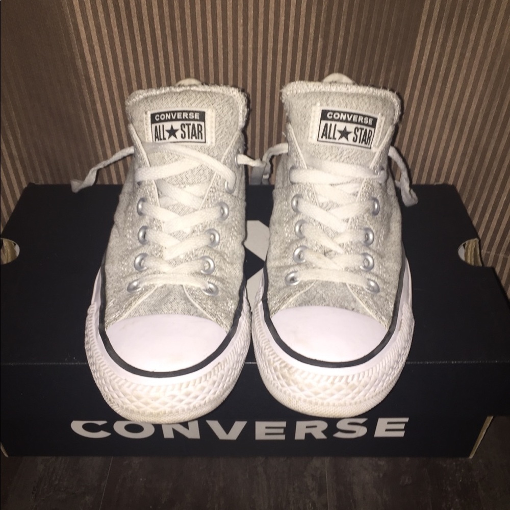 white and gray Converse